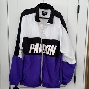 Pardon My French - Men's Windbreaker in Black, White, and Purple